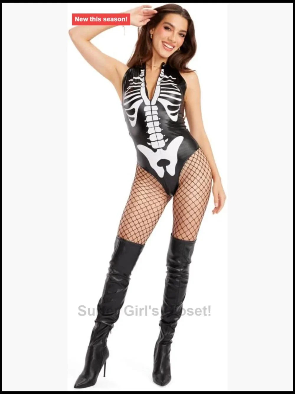 Sexy Skeleton Bodysuit Costume Sleeveless Back Zipper Halloween Party